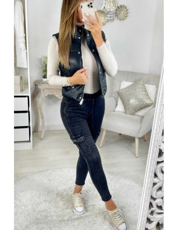 My Look Féminin Ma doudoune sans manches noire "style cuir" Clearance