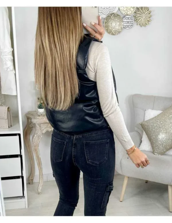 My Look Féminin Ma doudoune sans manches noire "style cuir" Clearance