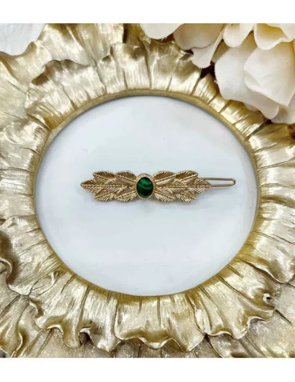 My Look Féminin Ma jolie barrette " Gold & Green Pearls" Online