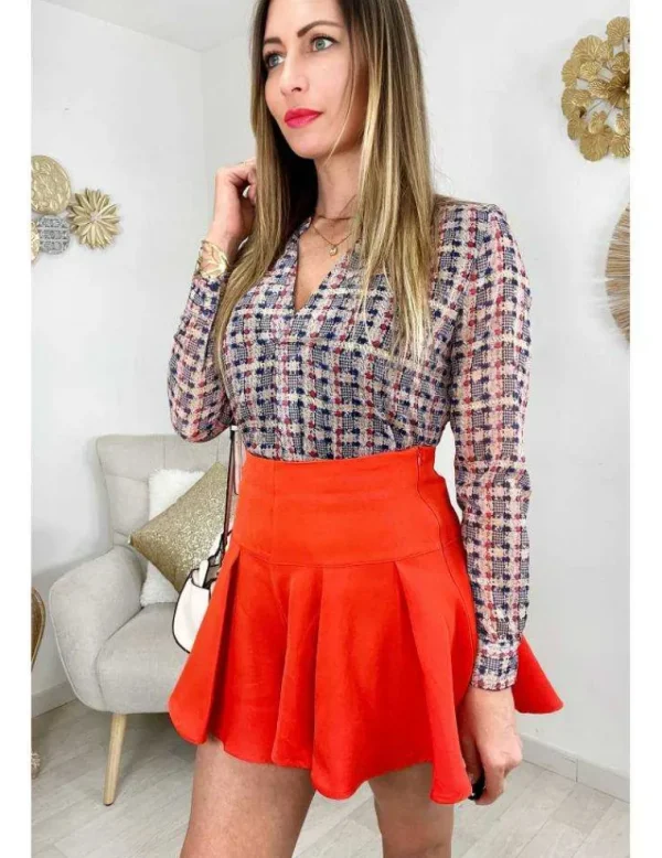 My Look Féminin Ma jolie blouse col V " carreaux blue/red/gold" Hot