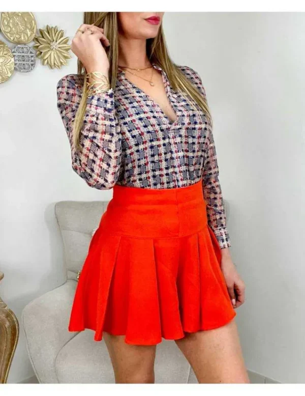 My Look Féminin Ma jolie blouse col V " carreaux blue/red/gold" Hot