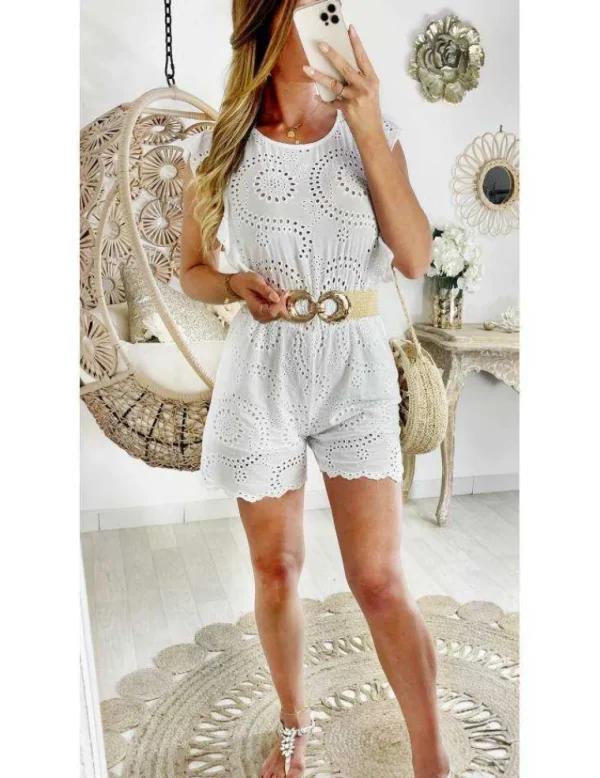 My Look Féminin Ma jolie combi-short blanche "Broderies Anglaises" Best