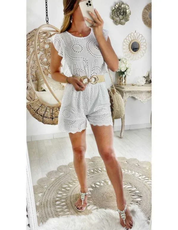 My Look Féminin Ma jolie combi-short blanche "Broderies Anglaises" Best