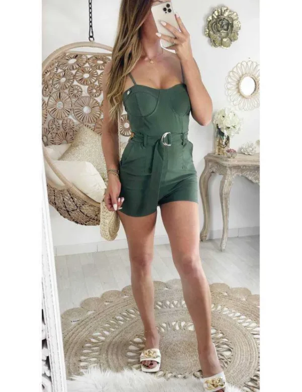 My Look Féminin Ma jolie combi-short kaki stretch effet bustier Hot