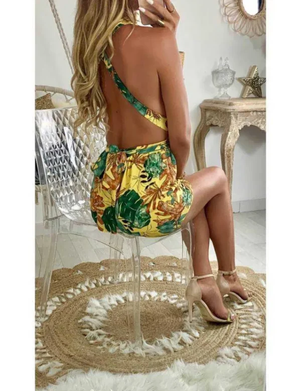 My Look Féminin Ma jolie combi-short moutarde "imprimé et dos croisé" Discount