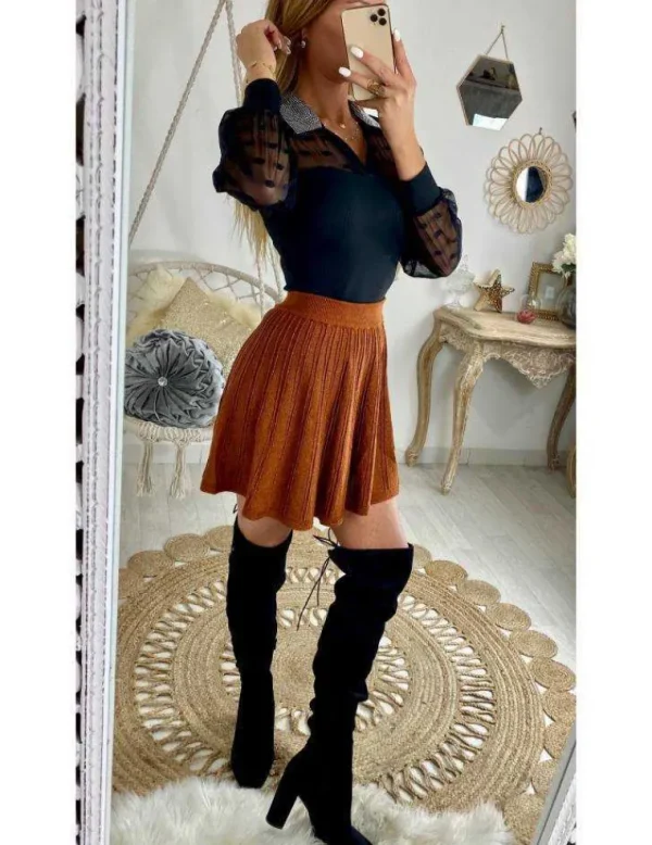 My Look Féminin Ma jolie jupe camel plissée lumineuse Hot