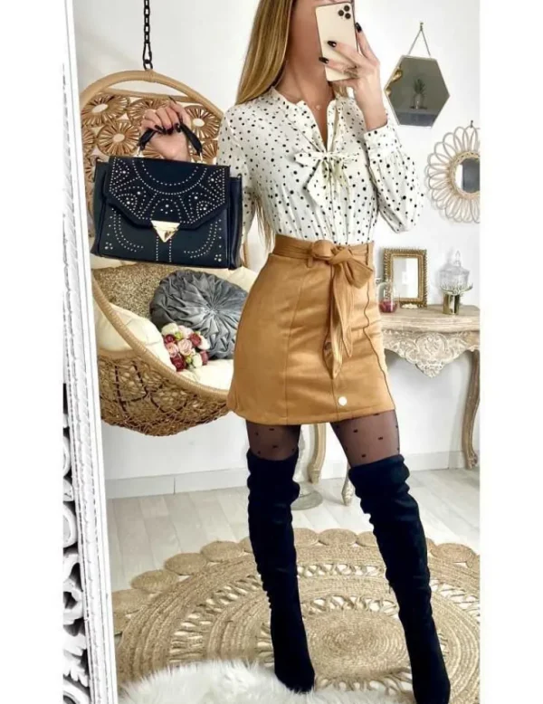 My Look Féminin Ma jolie jupe effet peau de pêche camel "boutons dorés" Clearance