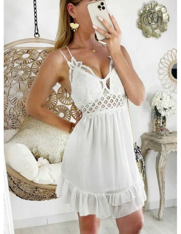 My Look Féminin Ma jolie robe blanche en broderie "joli dos croisé & smocké" Discount