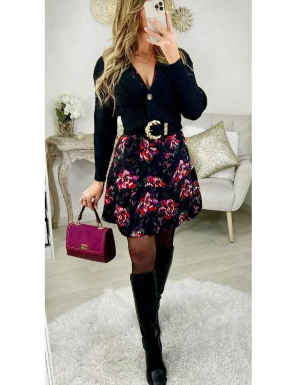 My Look Féminin Ma jolie robe col V "blurry flowers" Fashion