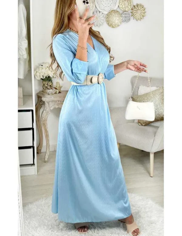 My Look Féminin Ma jolie robe longue satinée bleue ciel et texturée Online