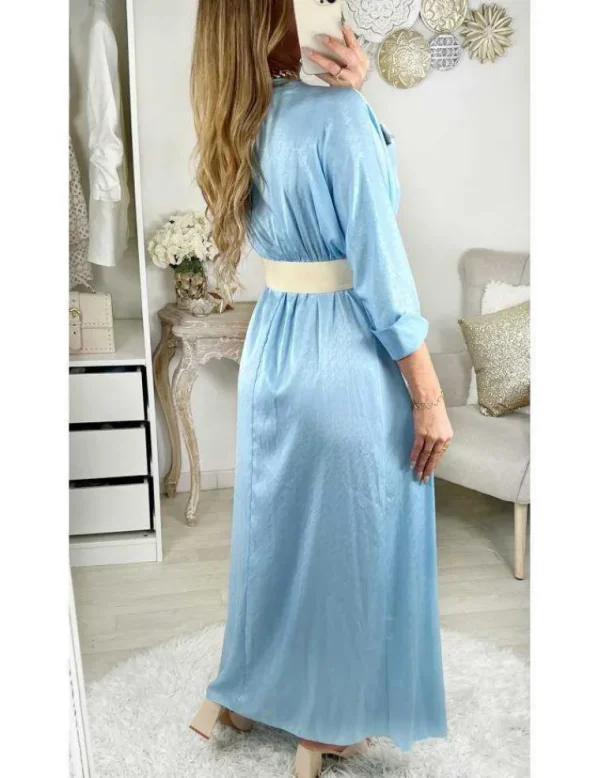 My Look Féminin Ma jolie robe longue satinée bleue ciel et texturée Online
