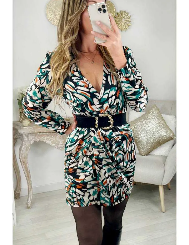 ma_jolie_robe_portefeuill_0.webp My Look Féminin Ma jolie robe portefeuille " green & orange print" Discount