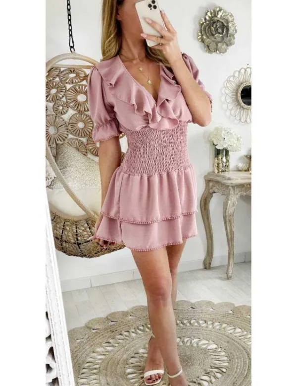 My Look Féminin Ma jolie robe rose pâle "taille smockée et volants" Clearance