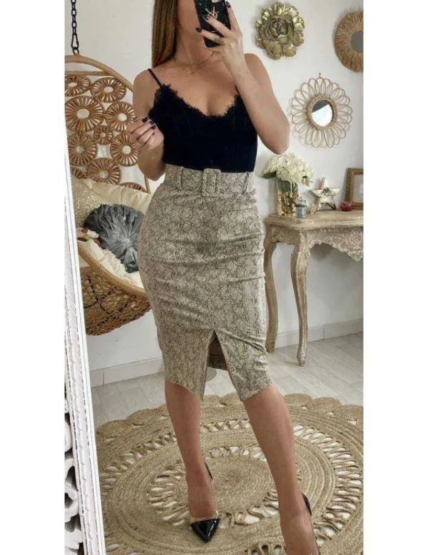 My Look Féminin Ma jupe beige style daim "snake" Discount