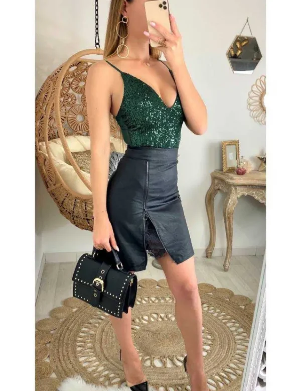 My Look Féminin Ma jupe black style cuir "zip & dentelle" Discount