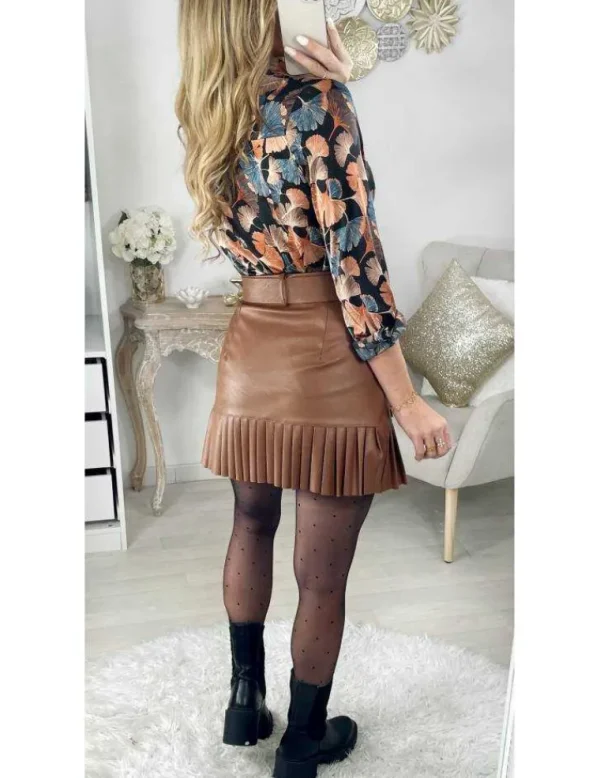 My Look Féminin Ma jupe choco style cuir plissée et sa ceinture Best