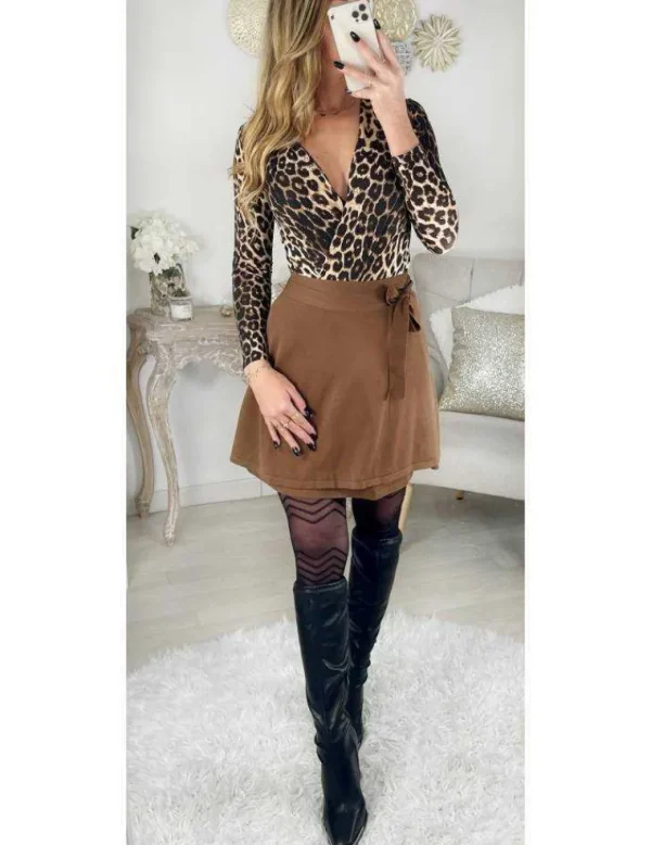 My Look Féminin Ma jupe en maille chocolat "porte feuille" Discount
