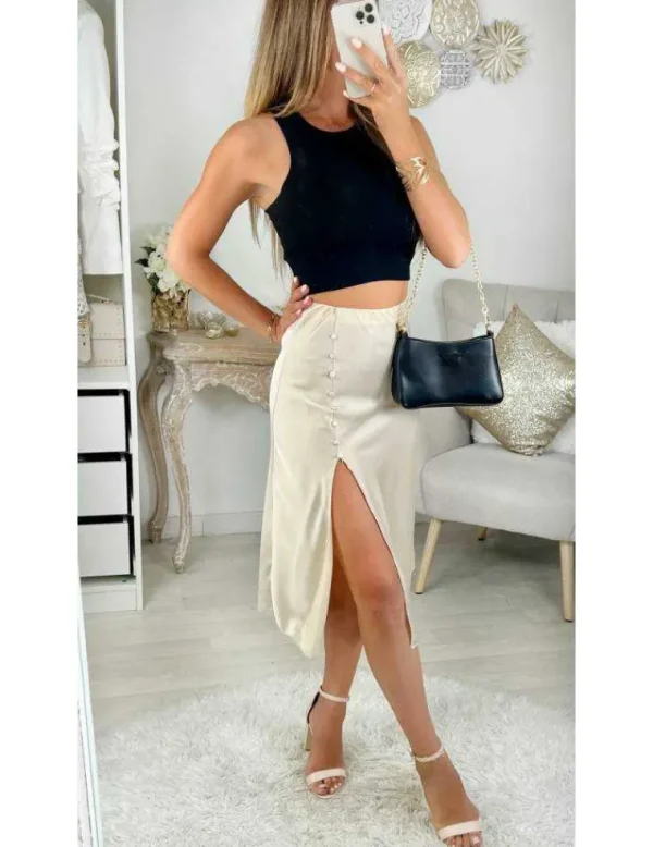 My Look Féminin Ma jupe fendue & satinée beige nude Discount