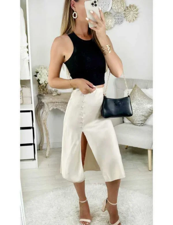 My Look Féminin Ma jupe fendue & satinée beige nude Discount