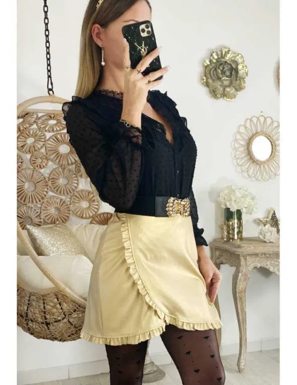 My Look Féminin Ma jupe gold style cuir et volant Outlet