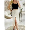My Look Féminin Ma jupe mi-longue beige satinée "jolis boutons" Online