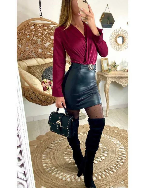 My Look Féminin Ma jupe noire bi-matières et boucle gold Discount