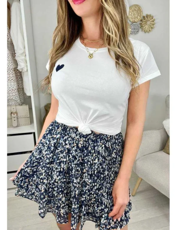 My Look Féminin Ma jupe plissée dark blue "little flowers" Discount