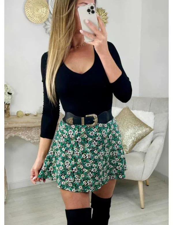 My Look Féminin Ma jupe short " Green flowers" Clearance