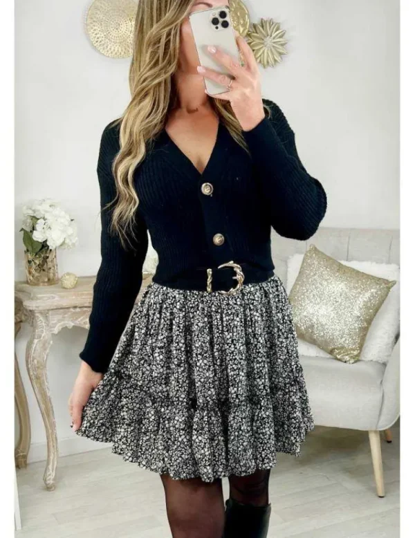 My Look Féminin Ma petite jupe à volants "black & white liberty" Online