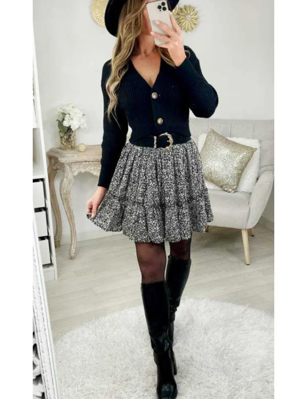 My Look Féminin Ma petite jupe à volants "black & white liberty" Online