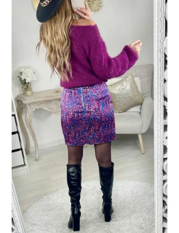 My Look Féminin Ma petite jupe effet portefeuille "Purple & Blue Print" Online