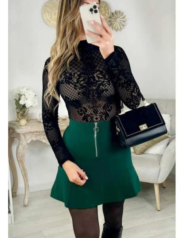 My Look Féminin Ma petite jupe en maille vert émeraude "effet patineuse" Clearance