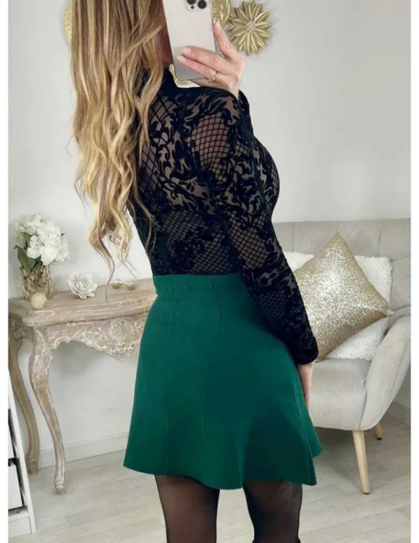 My Look Féminin Ma petite jupe en maille vert émeraude "effet patineuse" Clearance