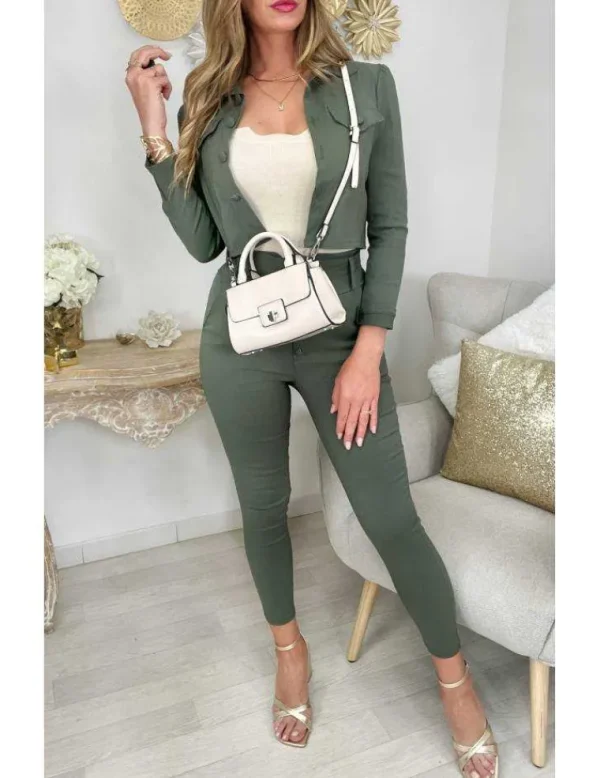 My Look Féminin Ma petite veste kaki stretch New