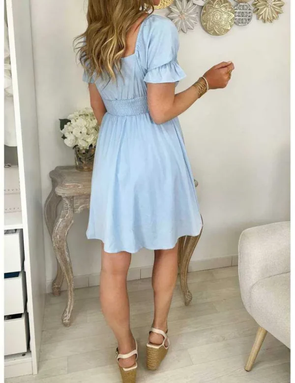 My Look Féminin Ma robe bleu ciel "taille smockée & décolleté lacé" Discount