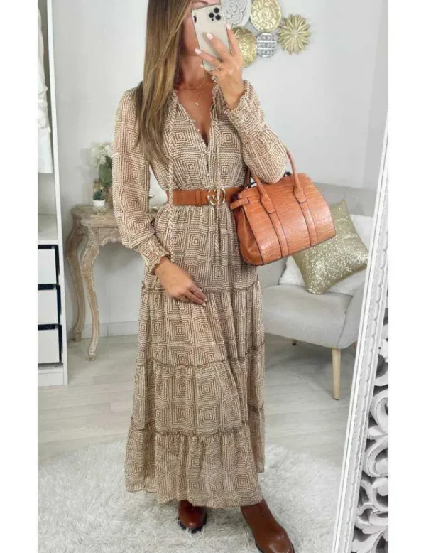 My Look Féminin Ma robe boutonnée & smockée camel "style bohème" Fashion