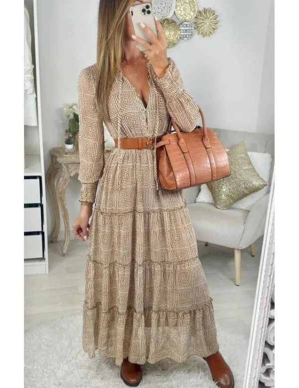 My Look Féminin Ma robe boutonnée & smockée camel "style bohème" Fashion