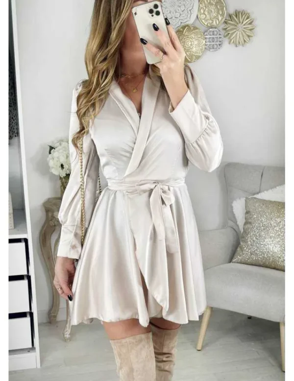 My Look Féminin Ma robe cache coeur et satinée "beige nude" Discount