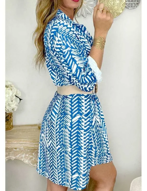 My Look Féminin Ma robe chemisier fluide "white & blue" Outlet