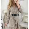 My Look Féminin Ma robe col V & volants" Beige/Black Print" Hot