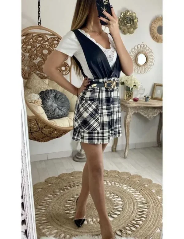 My Look Féminin Ma robe effet 2 pièces "cuir & tweed" Online