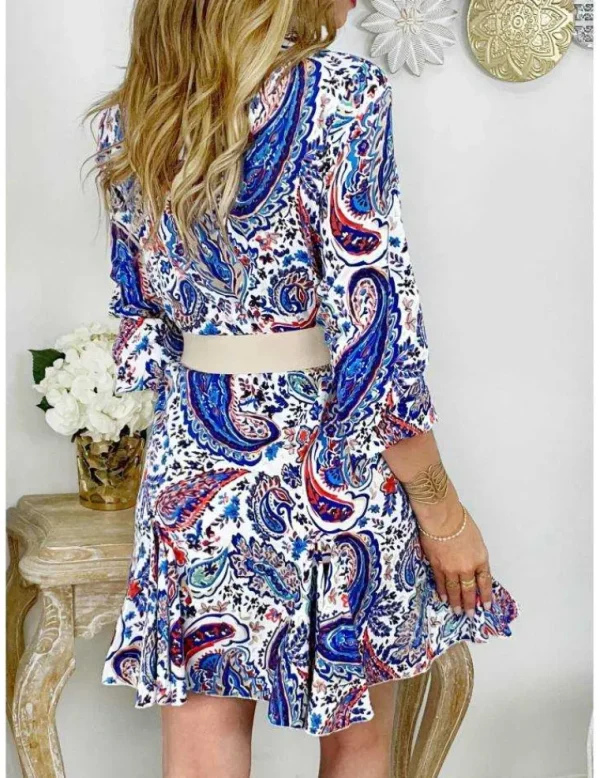 My Look Féminin Ma robe effet patineuse et boutonnée " blue cachemire" Online