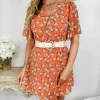 My Look Féminin Ma robe en voilage et sa ceinture "orange & flowers" Online