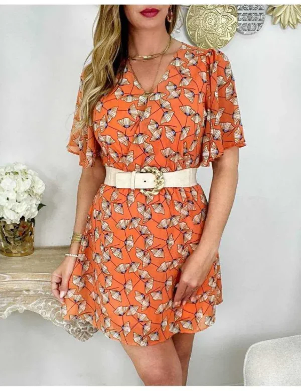 My Look Féminin Ma robe en voilage et sa ceinture "orange & flowers" Online