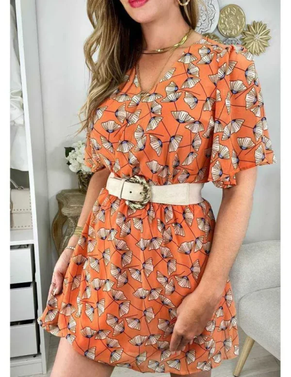 My Look Féminin Ma robe en voilage et sa ceinture "orange & flowers" Online