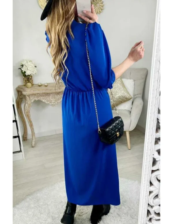 My Look Féminin Ma robe longue bleu roi "drapée & fendue" Hot