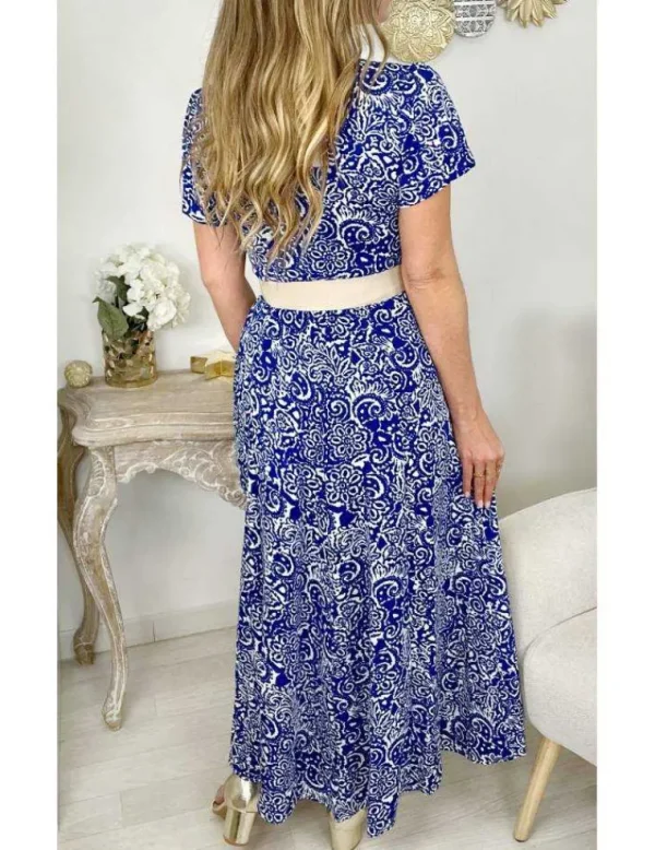 My Look Féminin Ma robe longue boutonnée & fendue "blue print" Sale