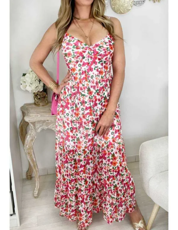 My Look Féminin Ma robe longue col V & volants "beautiful flowers" New