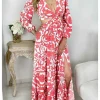 My Look Féminin Ma robe longue fendue cut out " Pink & white print" Hot