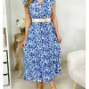 My Look Féminin Ma robe longue fluide et plissée " blue print" Clearance